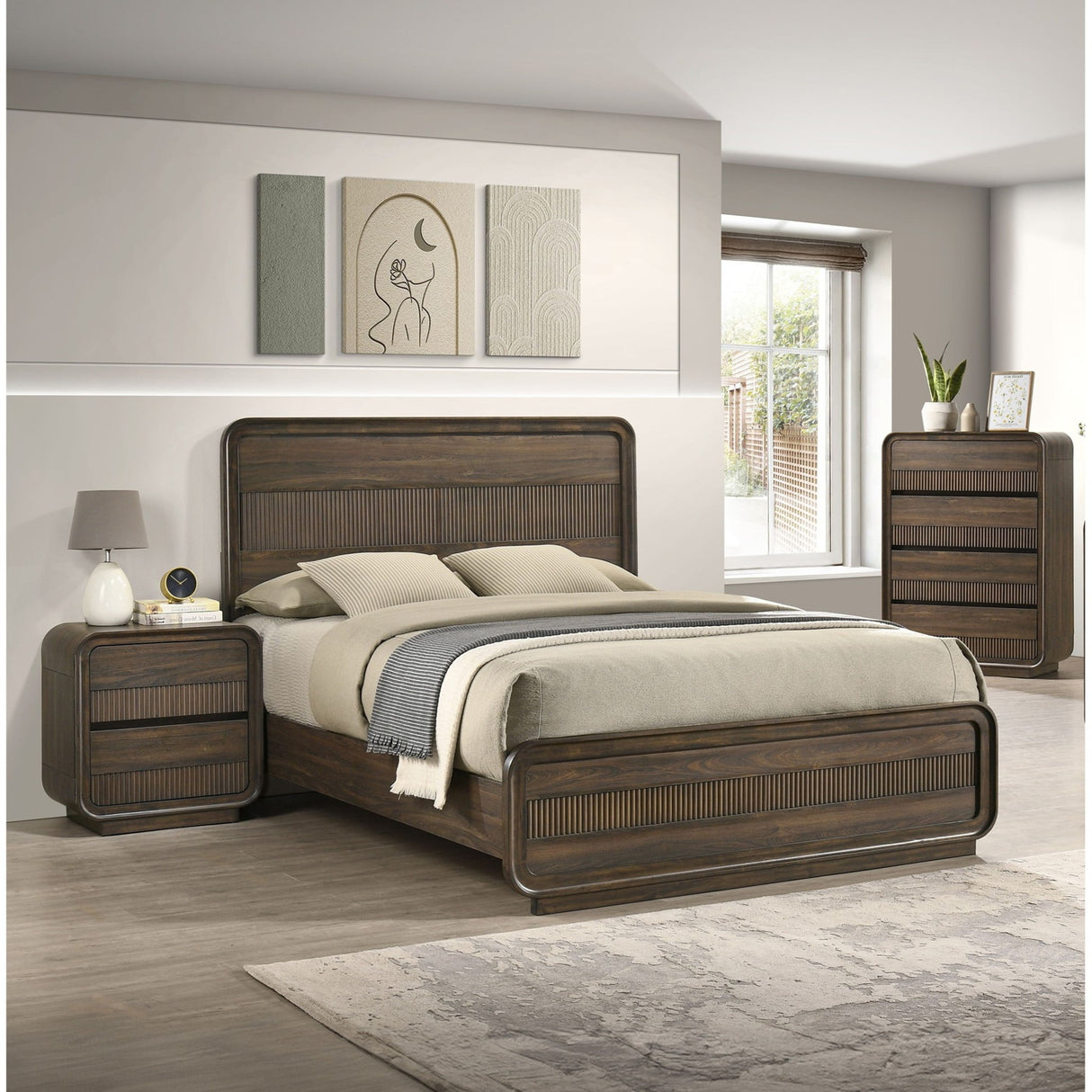 Flair Rounded Edges Nightstand, 2 Drawer Storage - Brown