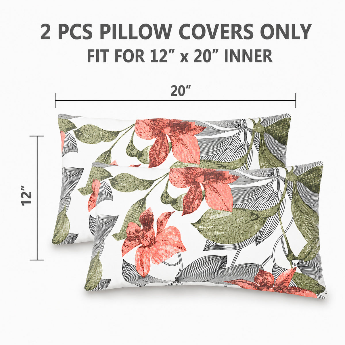 2 Pack Outdoor Lumbar Pillow Covers - Blush Botanical