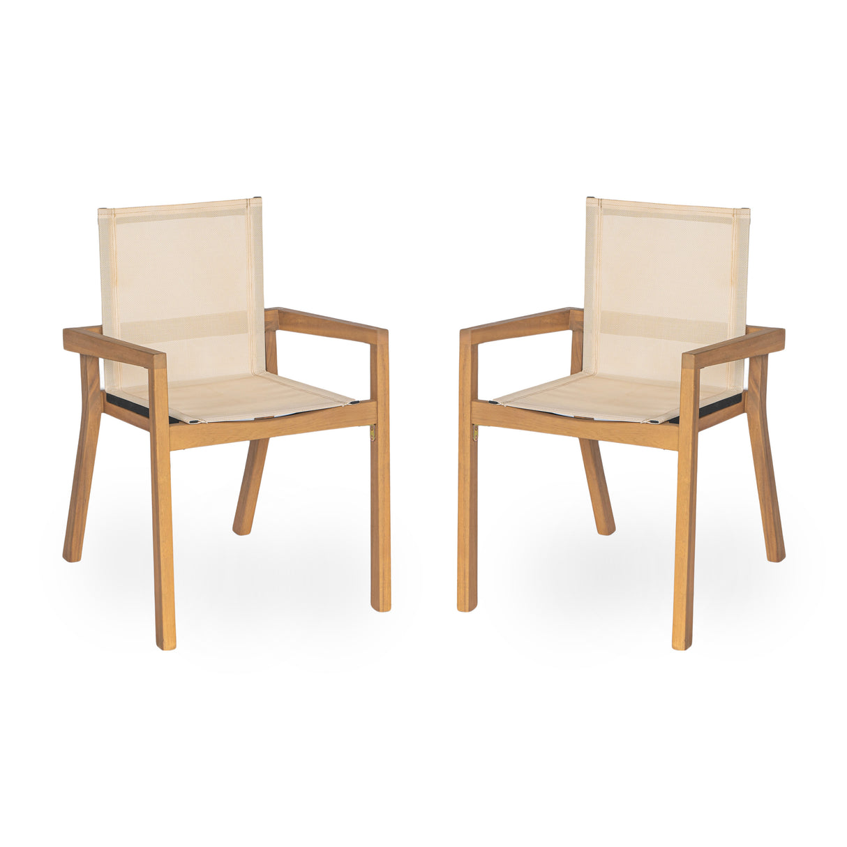 7 Pieces Acacia Wood Outdoor Dining Set, Modern Style