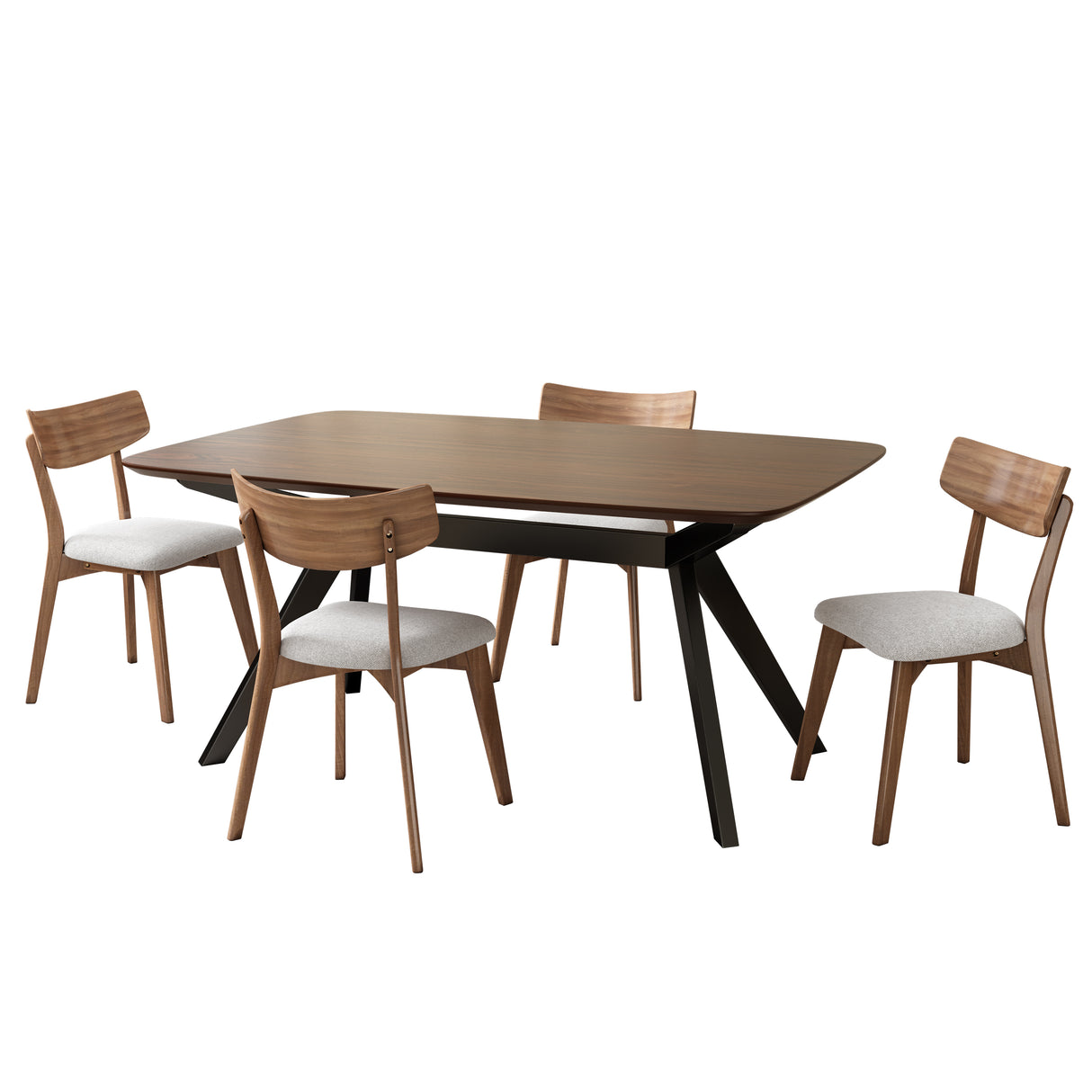 5-Pieces Upholstered Dining Set With Rubberwood Frame