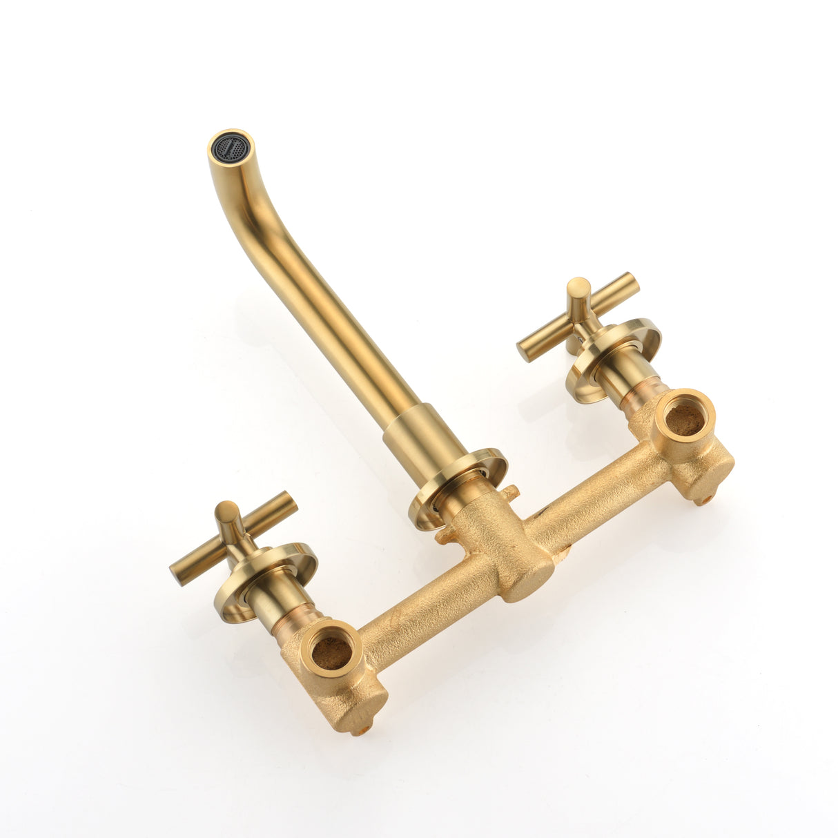 Wall Mounted Dual Handle Bathroom Sink Faucet with Pop-Up Drain (No Overflow)