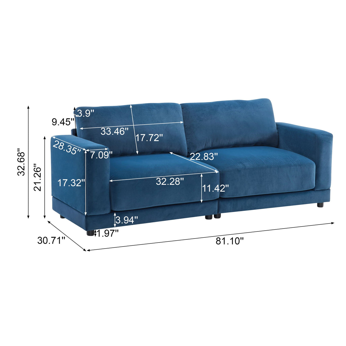 Modern Square Arm Sofa With Soft Fabric Upholstery, Deep Cushions - Best Buy Furniture