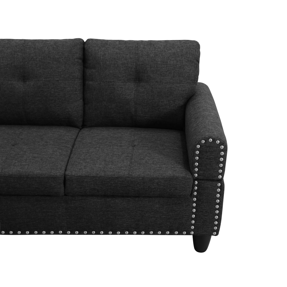 Reversible L-Shaped Sectional Couch with Storage Ottoman, Tufted