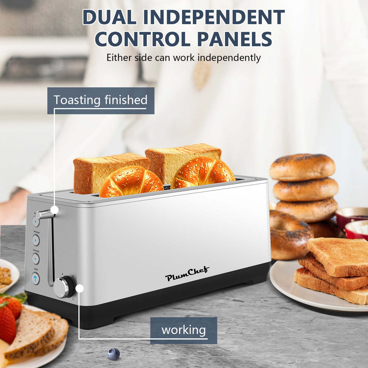 4-Slice Extra Wide Long Slot Toaster (Silver, 1500W)