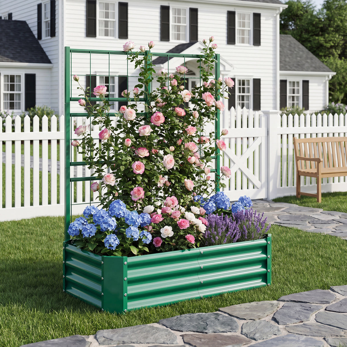 4x2x1FT Galvanized Raised Garden Bed with Arch Trellis
