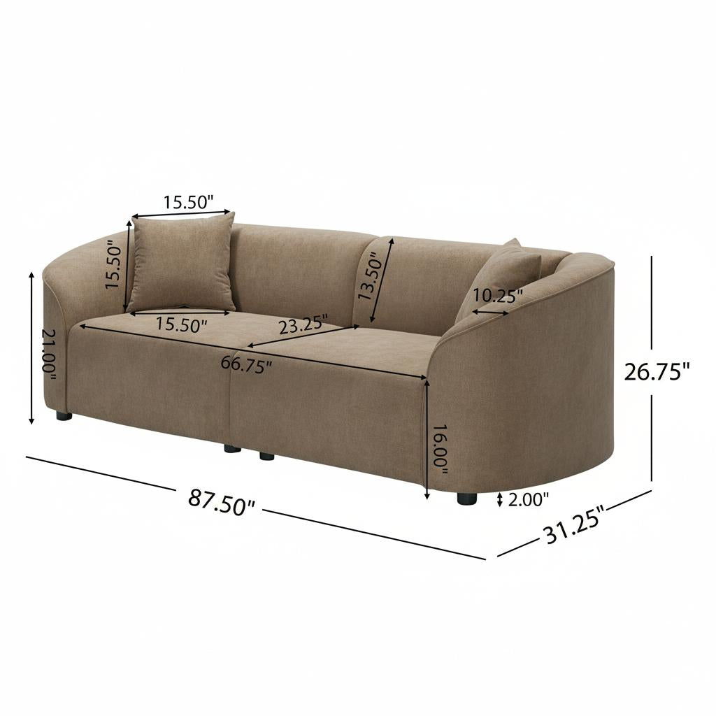 87" Curved Contemporary Sofa in Brown
