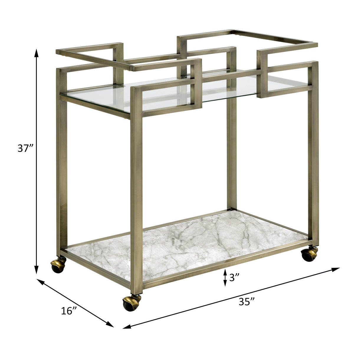 Neilo Clear Glass Faux Marble Top Serving Cart