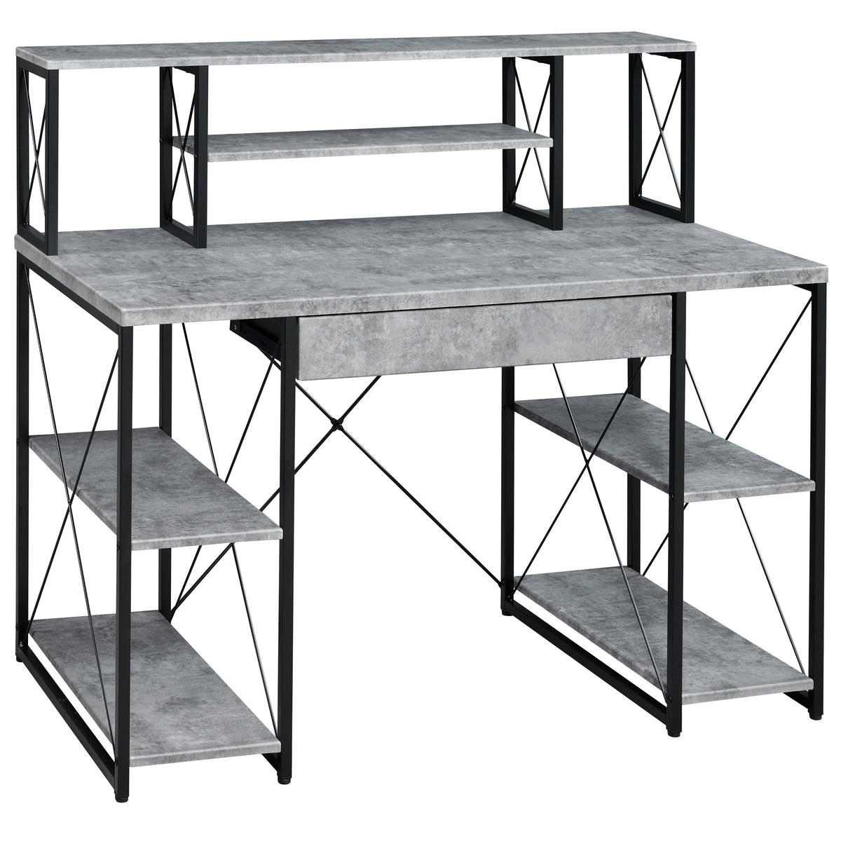 Grey and Black Desk with Drawer - Wood and Metal