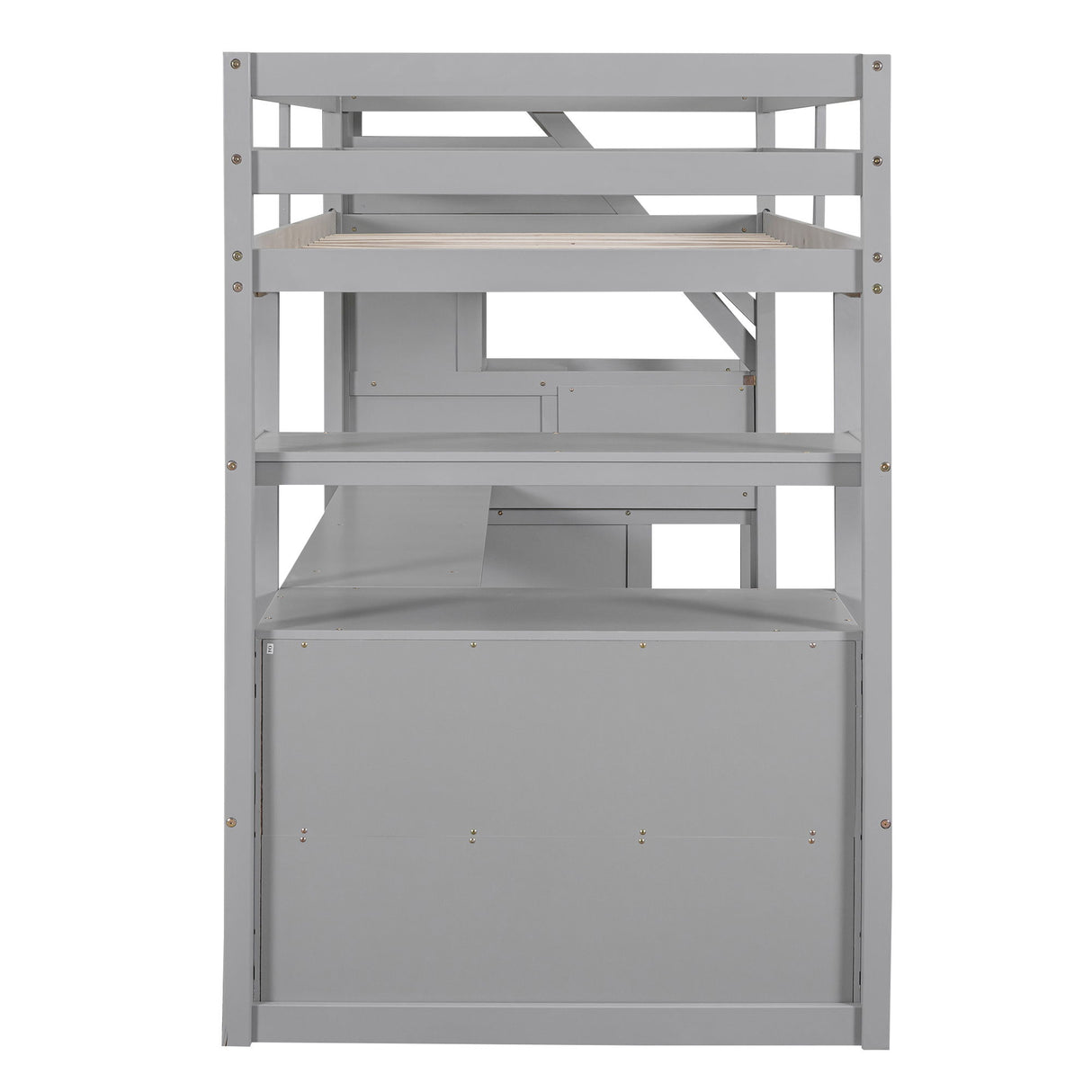 Loft Bed With Desk, Shelves, 2 Drawers, Storage Staircase