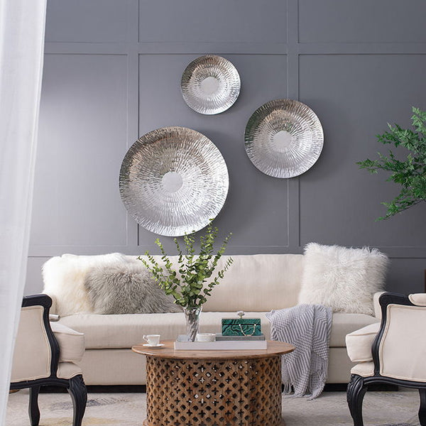 Textured Oversized Disc, Wall Decor For Living Room (Set of 3) - Silver