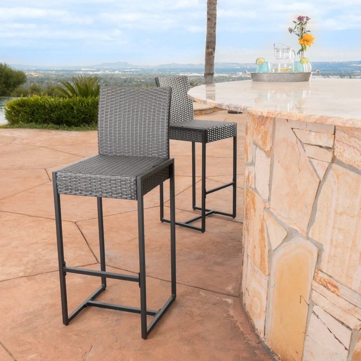 Outdoor Barstool With Hand Crafted Details (Set of 2) - Best Buy Furniture