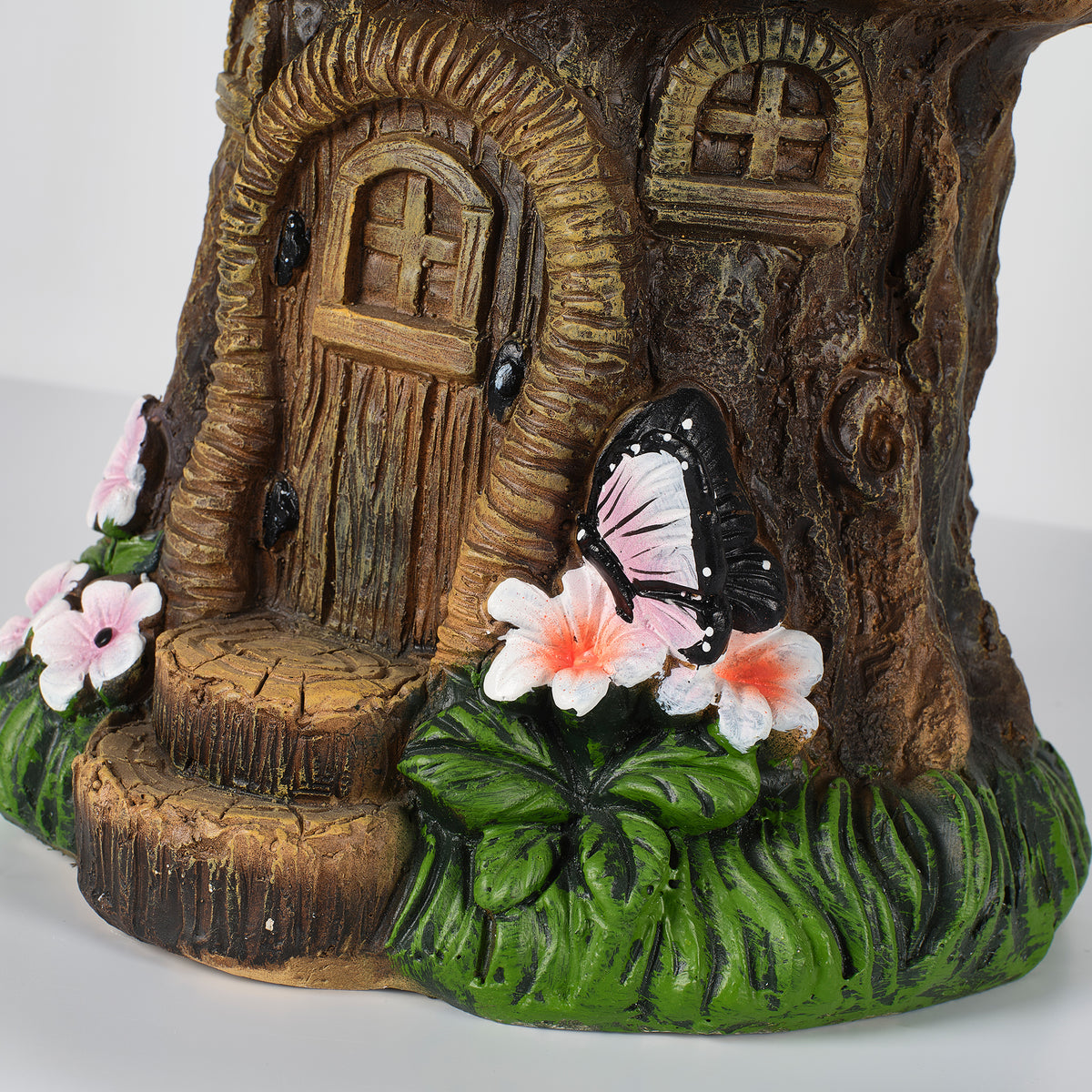 Tree Stump Fairy House Sculptures Garden Statue Stool with Whimsical Design