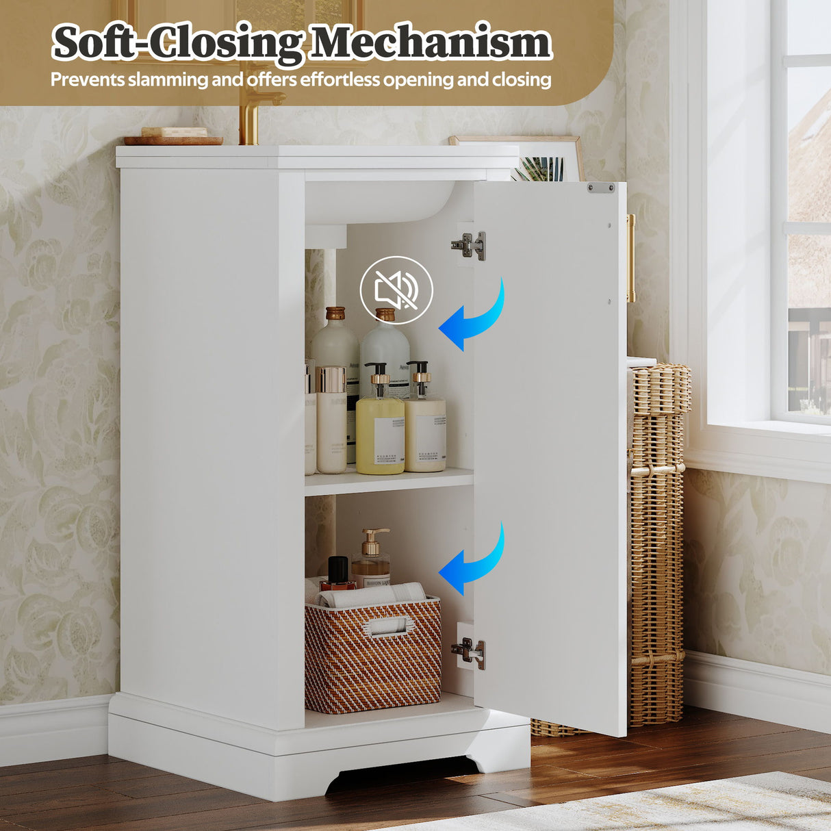 Bathroom Vanity With Sink, Soft Close Door, Adjustable Shelf, Freestanding Single Unit - White