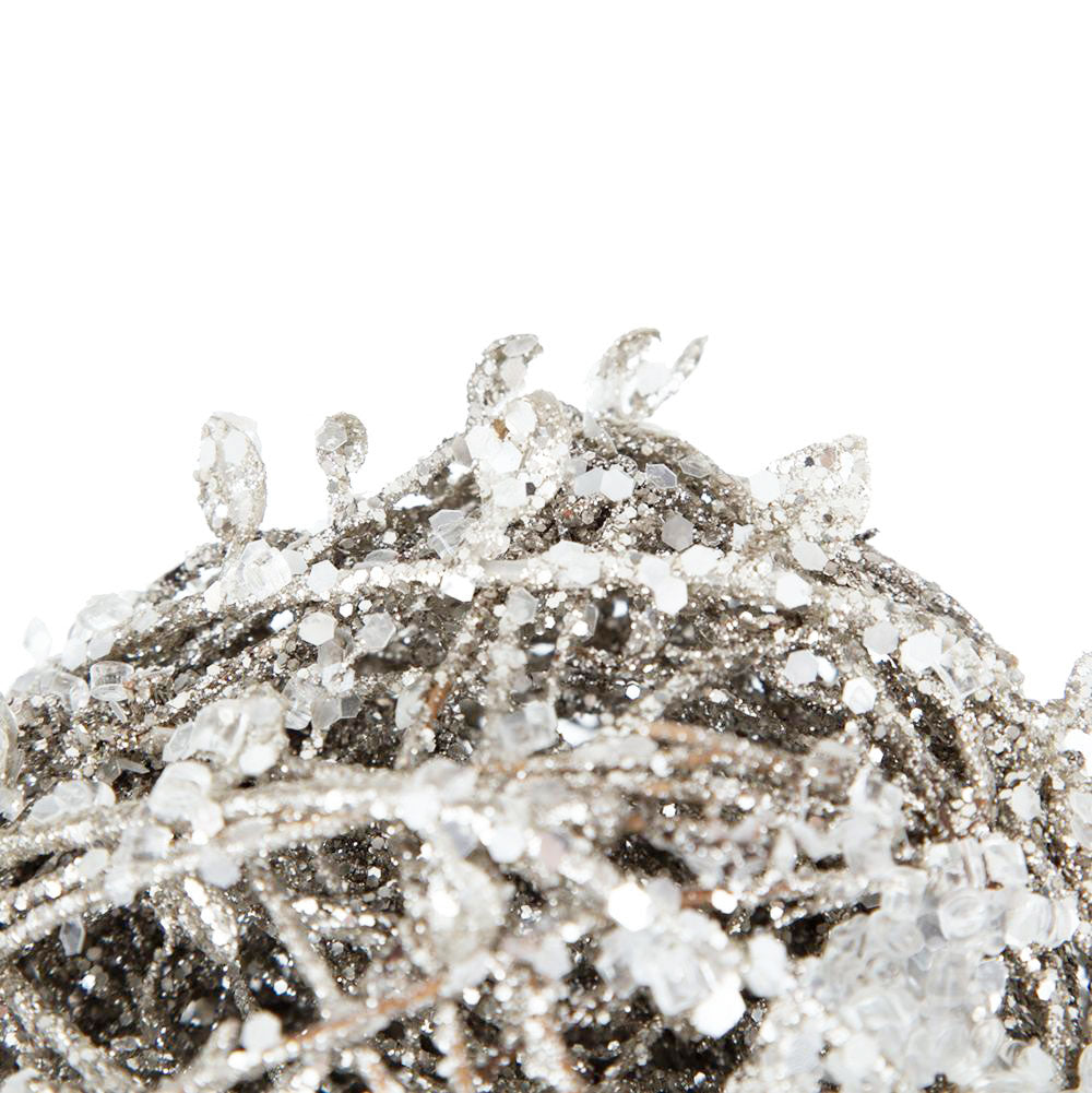 Iced Leaf/Twig Ball Christmas Tree Ornaments - Set of 4