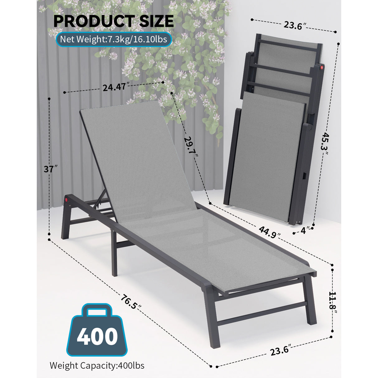 Assemble-Free Aluminum Outdoor Chaise Lounge Set of 2