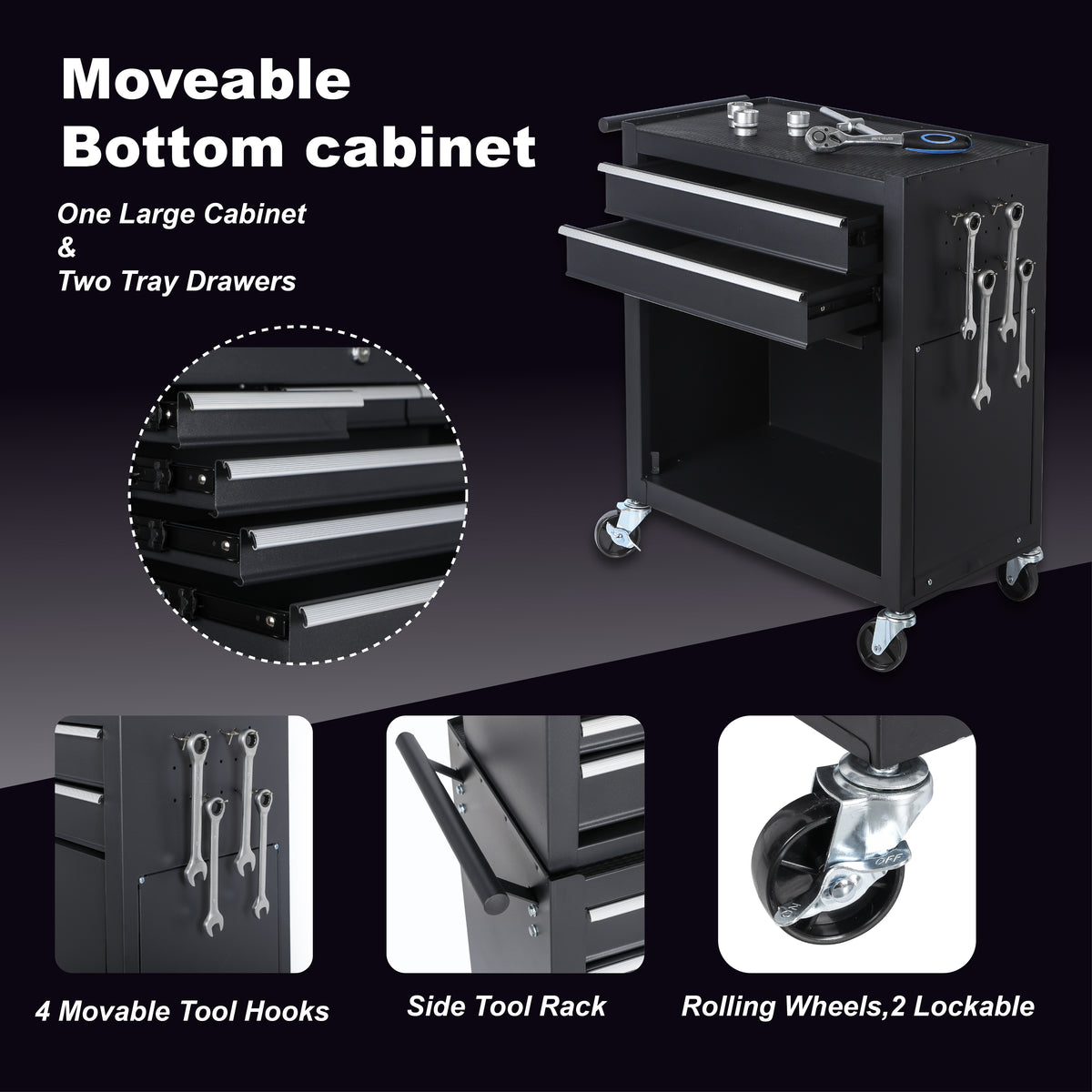 8-Drawer Rolling Tool Storage Cabinet with Detachable Top