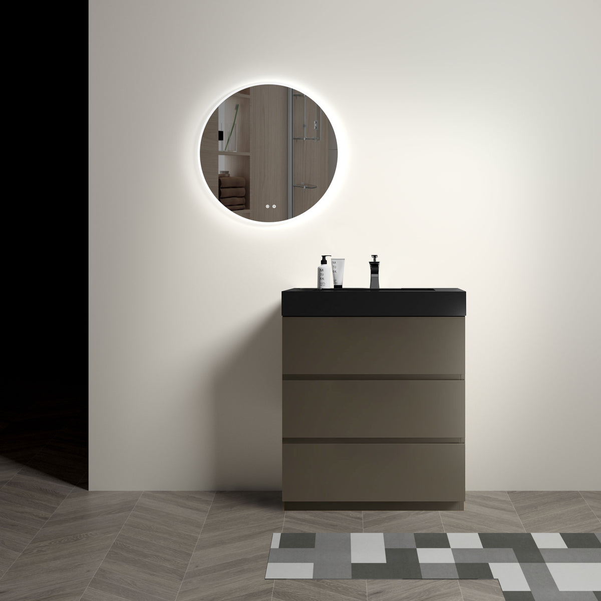 Alice 30" Bathroom Vanity, Gray with Matte Black Sink