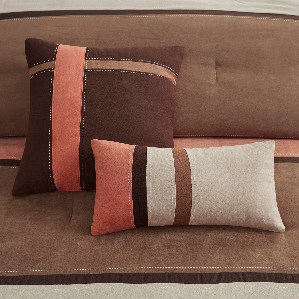 7 Piece Faux Suede Comforter Set - Coral California King
