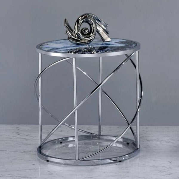 Lyda - Marble Print End Table - Blue
