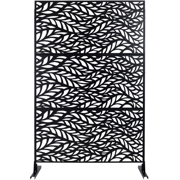 Outdoor & Indoor Privacy Screen Metal Privacy Screen, Freestanding Decorative Privacy Screen For Deck Balcony Patio - Black