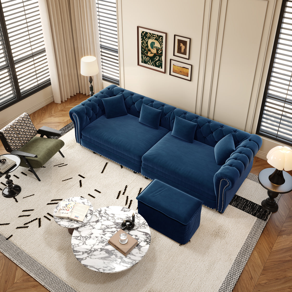 Chesterfield 3-in-1 Pull-Out Sofa Bed, Convertible Sleeper Sofa