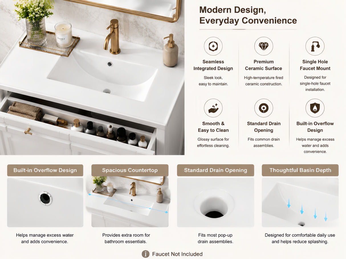 36 Inch Elegant Modern Bathroom Vanity with Sink