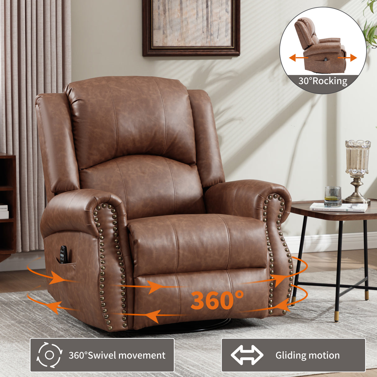 Heat Massage Manual Recliner Chair with Rocker and Swivel