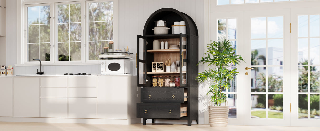 K&K 71" Tall Arched Kitchen Pantry Cabinet