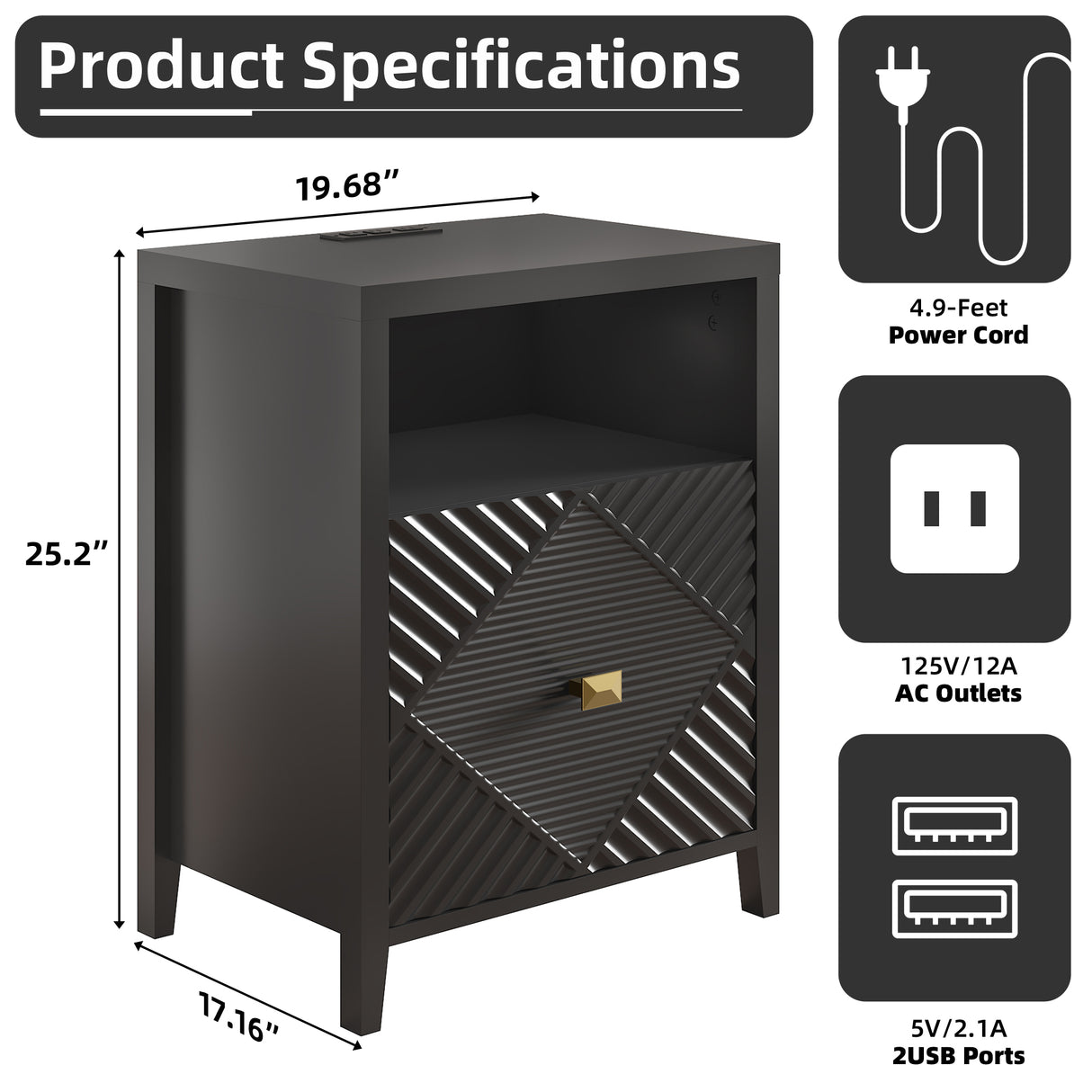Modern Nightstand with Charger Station and USB Port