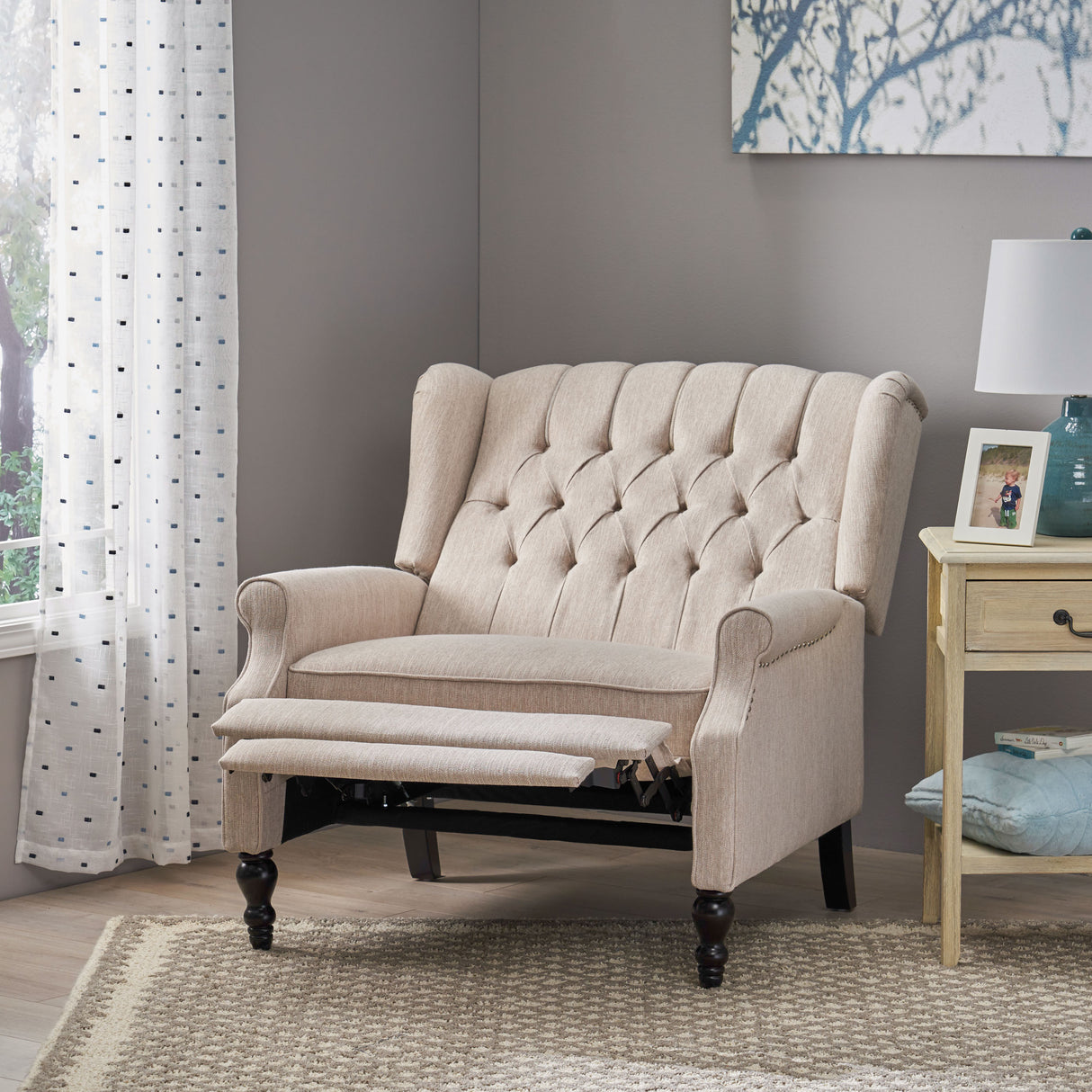 Push Back Recliner Chair Fabric Lounge Armchair