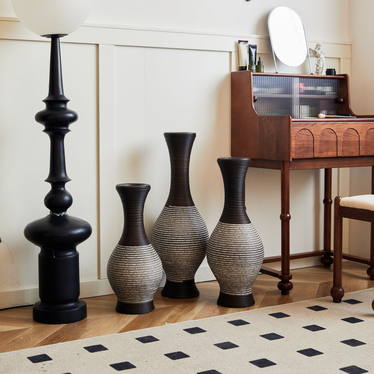 Tall Designer Floor Vase With Elegant 2 Tone