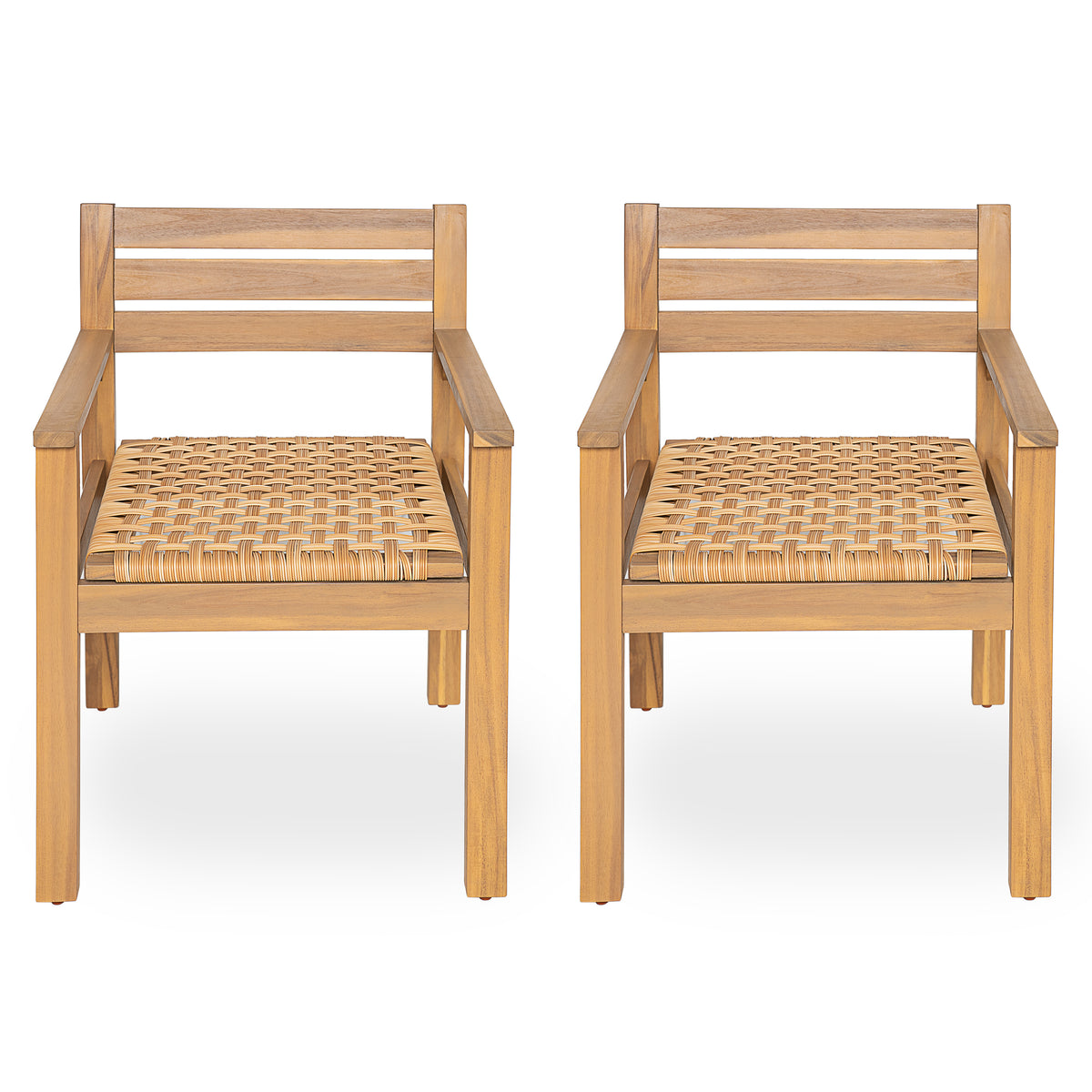 Set of 2 Outdoor Acacia Wood Dining Chairs with Woven Seats
