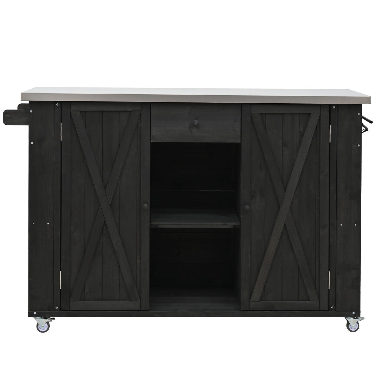 Outdoor Kitchen Island With Stainless Steel Top, Ample Storage Space, Towel And Spice Racks And A Bottle Opener