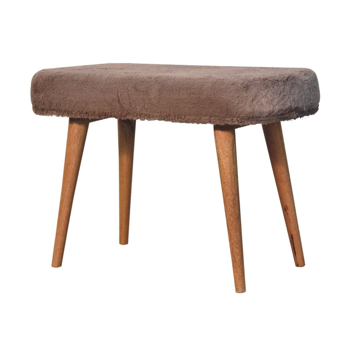 Solid Wood Faux Fur Fabric Bench, Upholstered, Nordic Legs