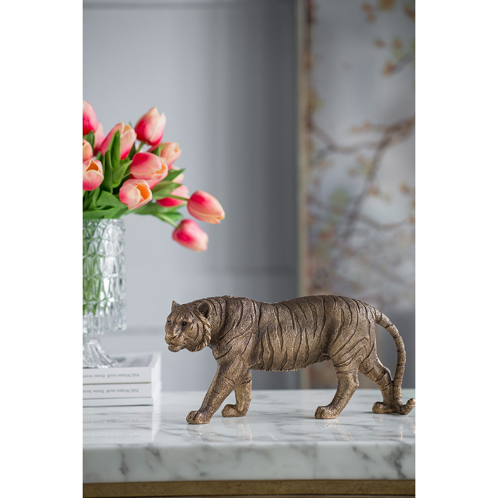 11.5" Tiger Statue Decor with Gleaming Coppery Finish