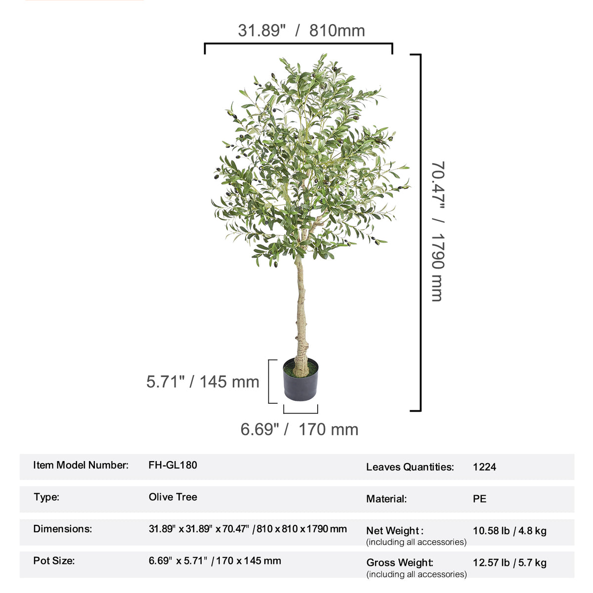 Artificial Olive Tree - 6 FT Tall Faux Plant