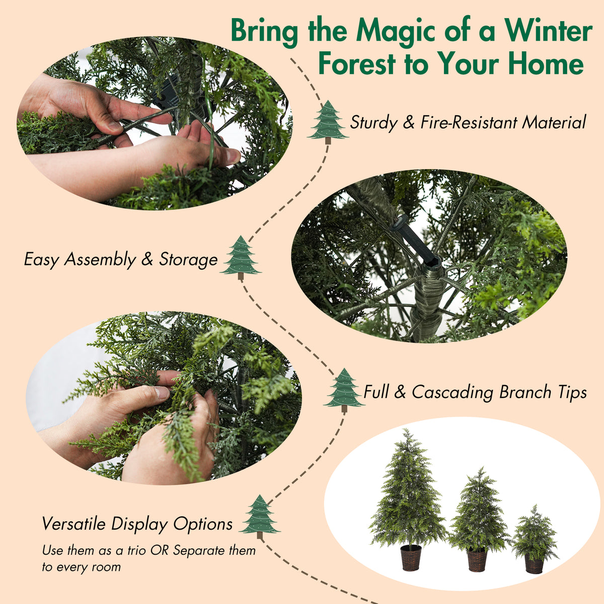 3-Piece Pre-Lit Christmas Tree Set