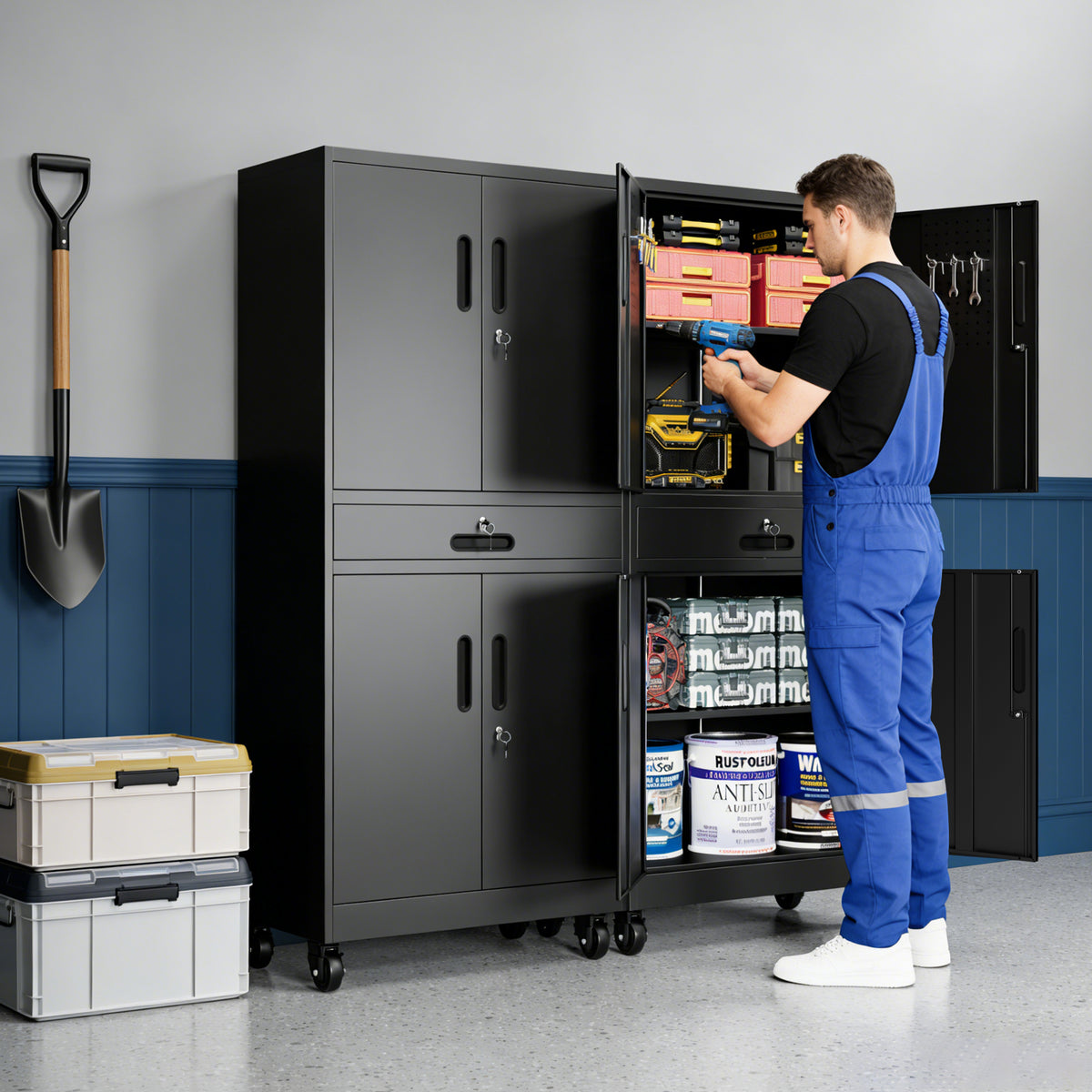 Metal Storage Cabinet with Drawer and Locking Doors
