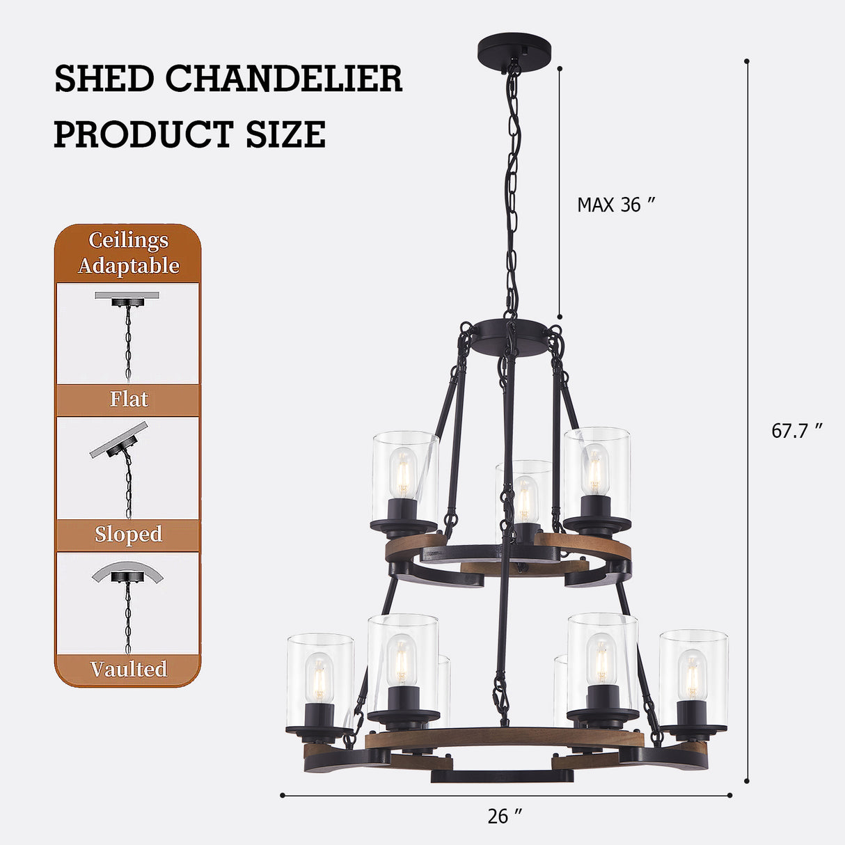 9-Light Vintage Wagon Wheel Chandelier
