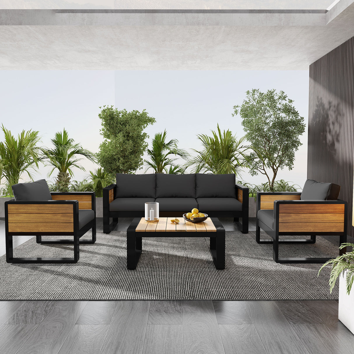 Aluminum Frame Large 4-Piece Outdoor Patio Furniture Set for 5 Person