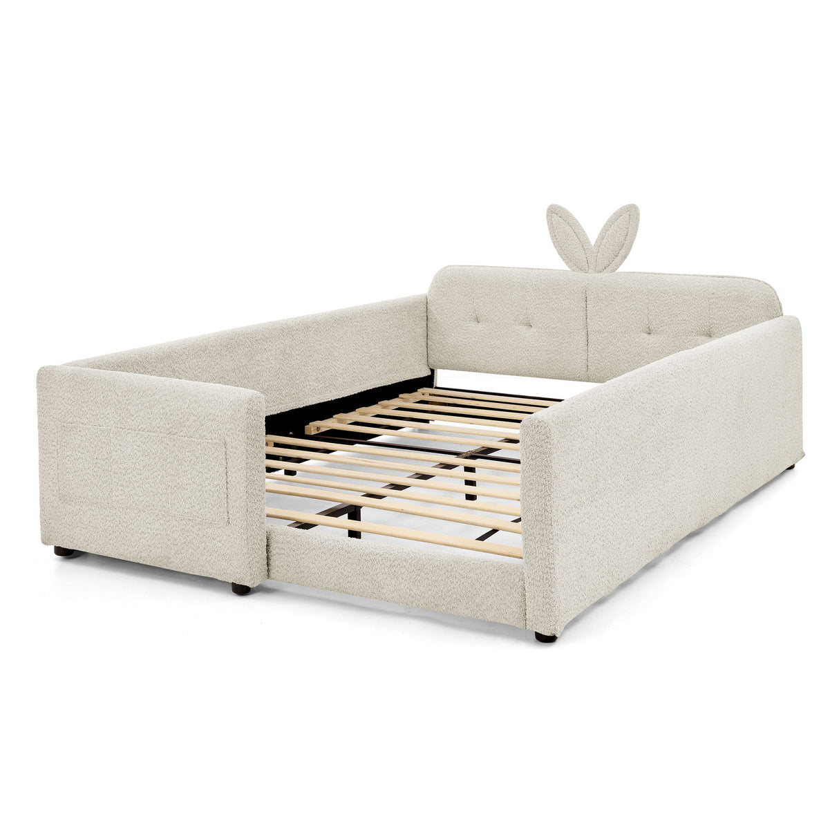 Cute Rabbit Ear Upholstered Platform Bed Frame With Safety Rail