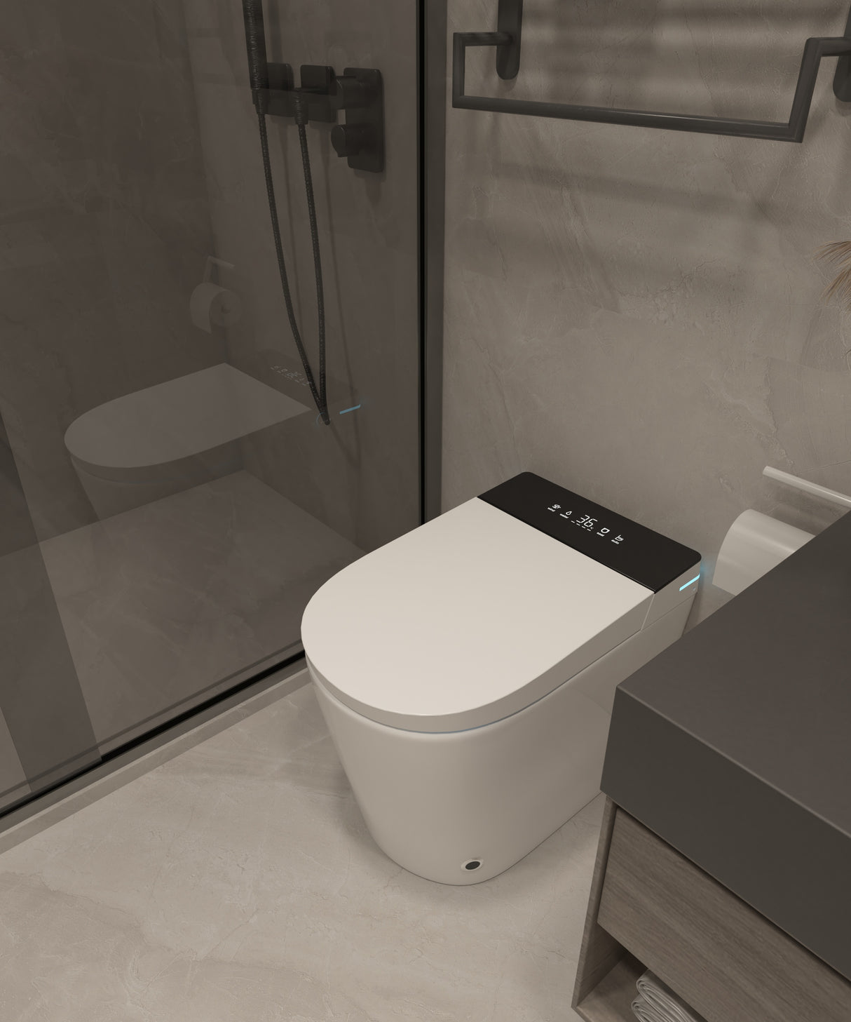 Compact Smart Toilet with Built-in Bidet Seat and Modern Tankless Design