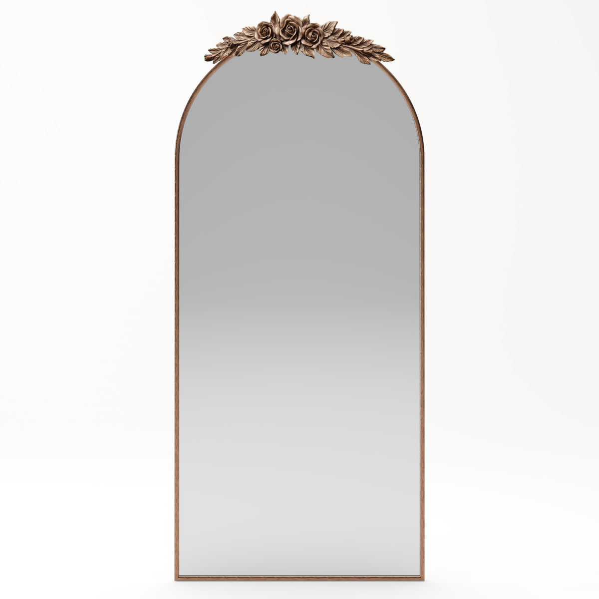 70.87-Inch Arched Wall Mirror, Vintage Gold with Floral Ornament