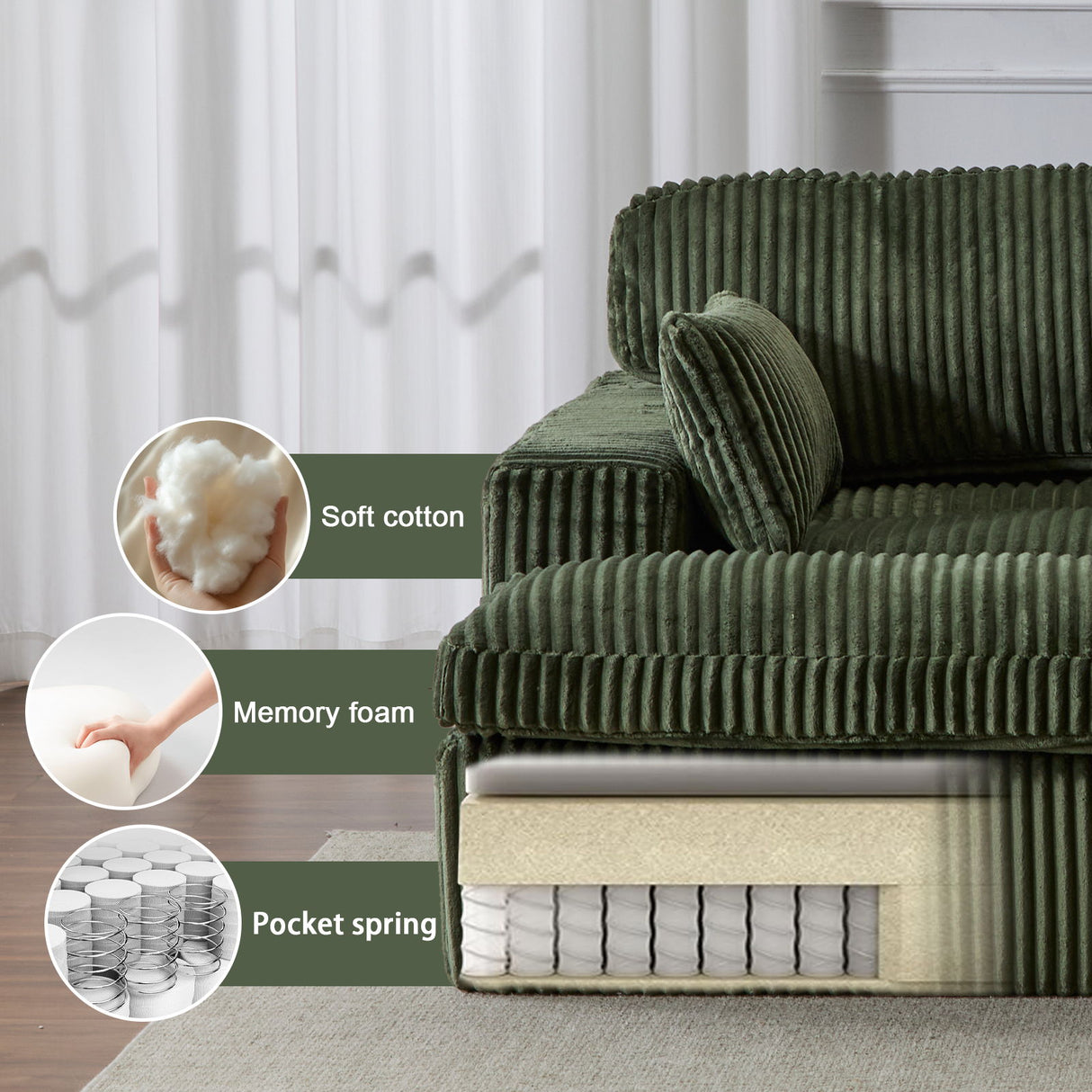 Double Chaise Lounge Chair, Oversized Upholstered Sleeper Cloud Couch
