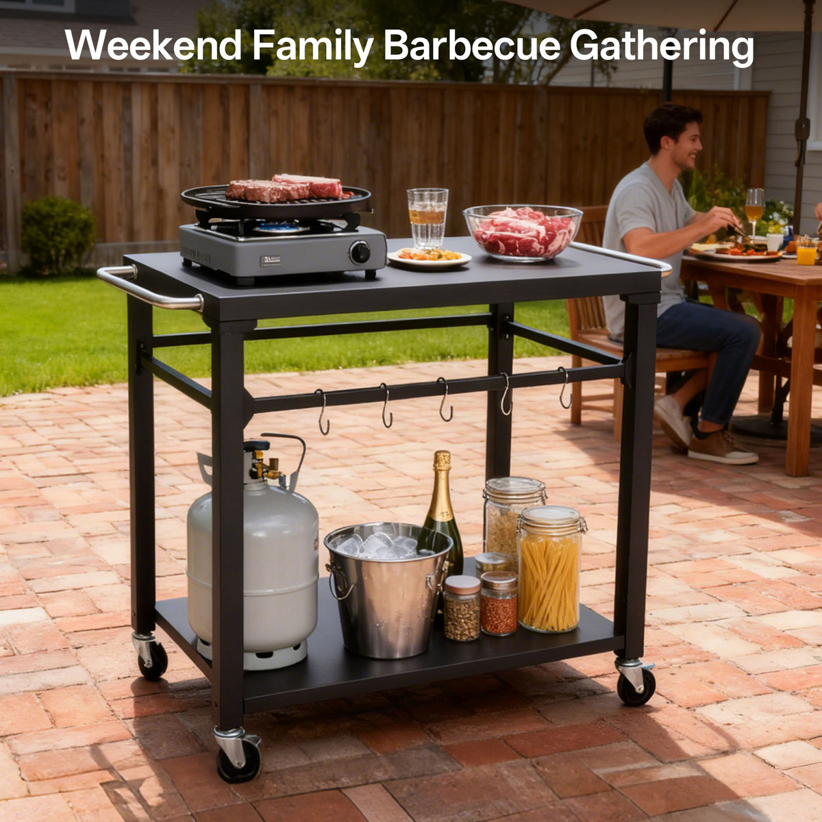 2-Tier Outdoor Grill Cart with Stainless Steel Top