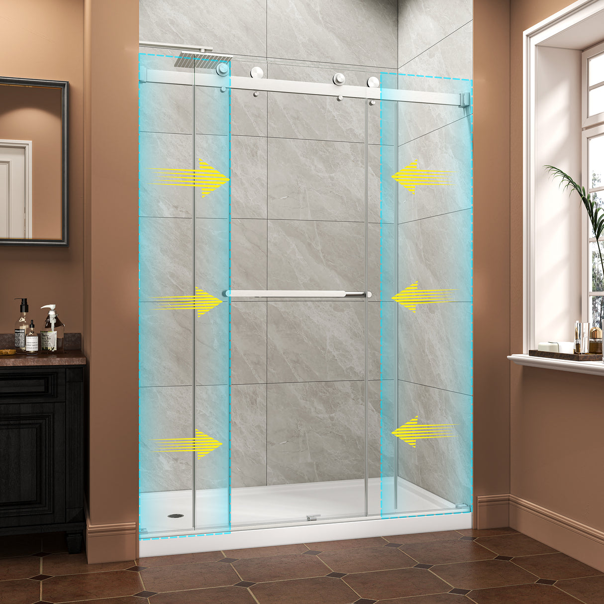 55"-60" W x 76" H Brushed Nickel Reversible Frameless Sliding Shower Door
