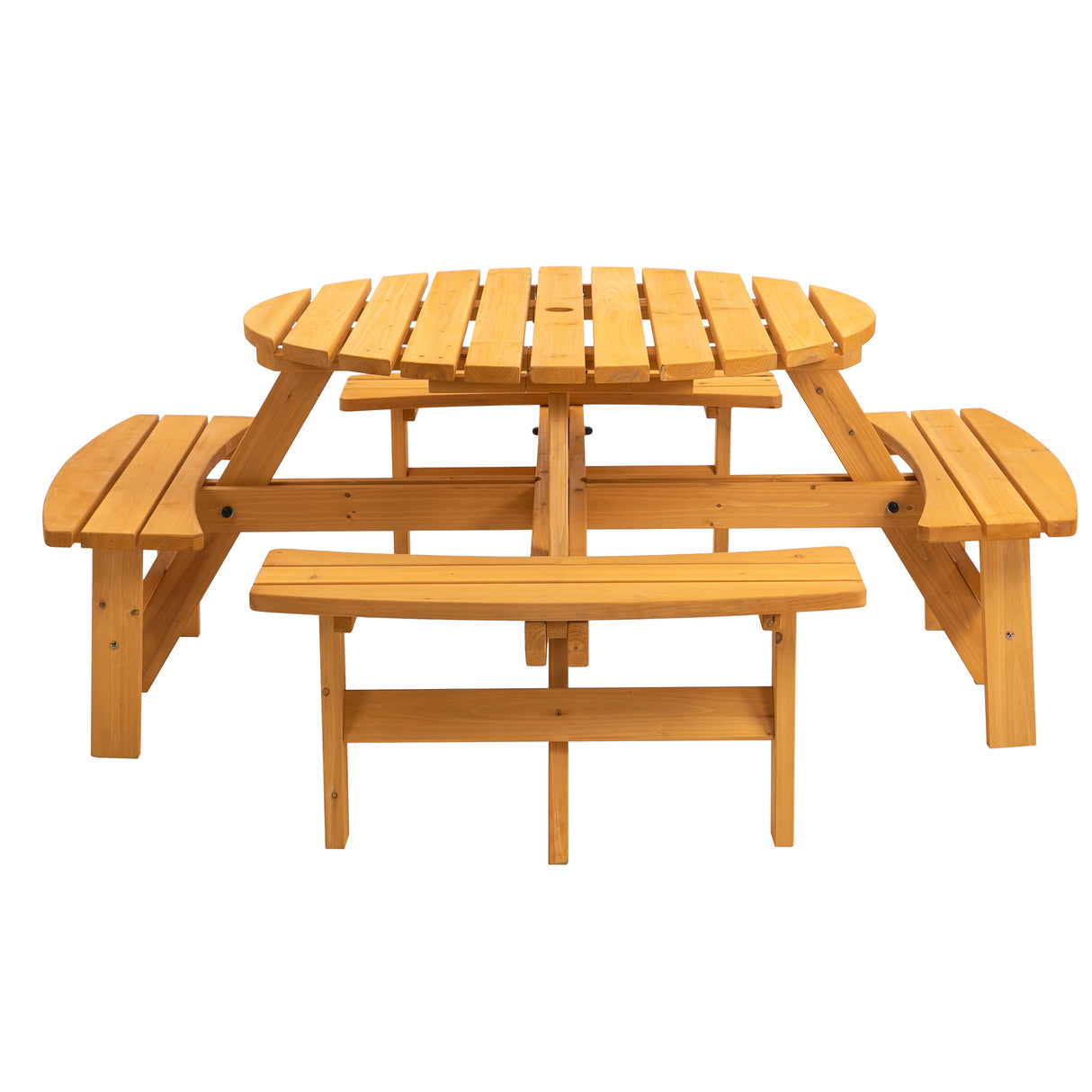8 Person Wooden Picnic Table with Built-in Benches
