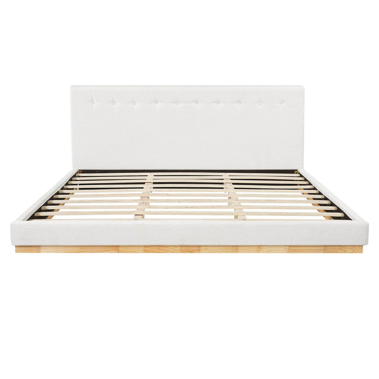 Solid Rubber Wood Platform Bed with Upholstered Headboard