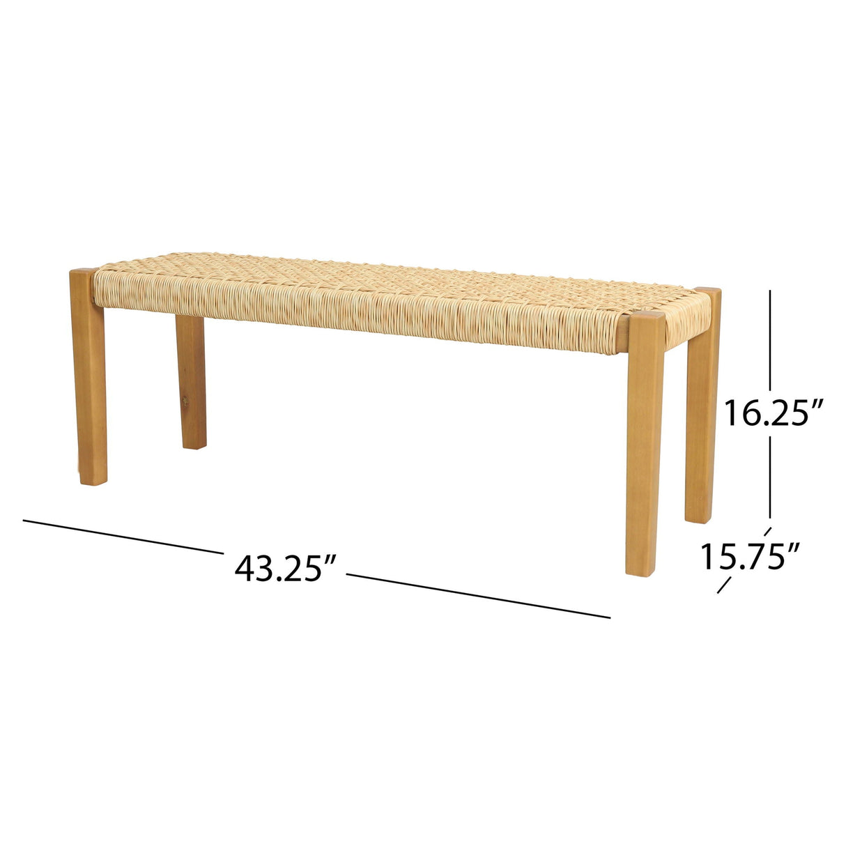 Angie - Bench Outdoor Seating Acacia Wood Faux Rattan - Teak - Best Buy Furniture