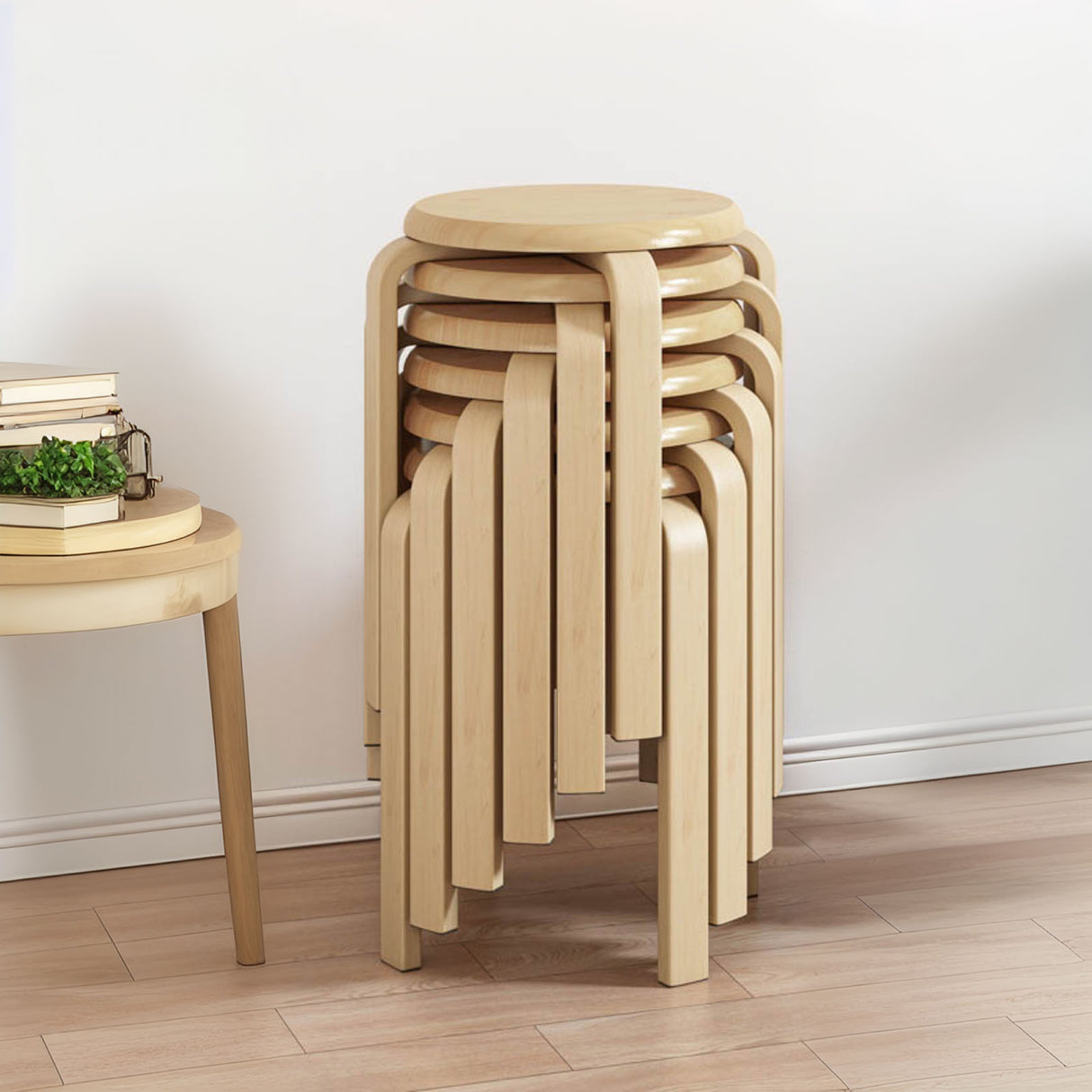 Stackable Bentwood Stool Set of 6, 18" Round Backless Stools